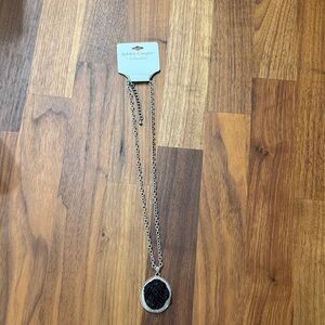 NWT Ashley Cooper Silver Tone Black Druzy Rock Geode Pendant Art Deco Necklace